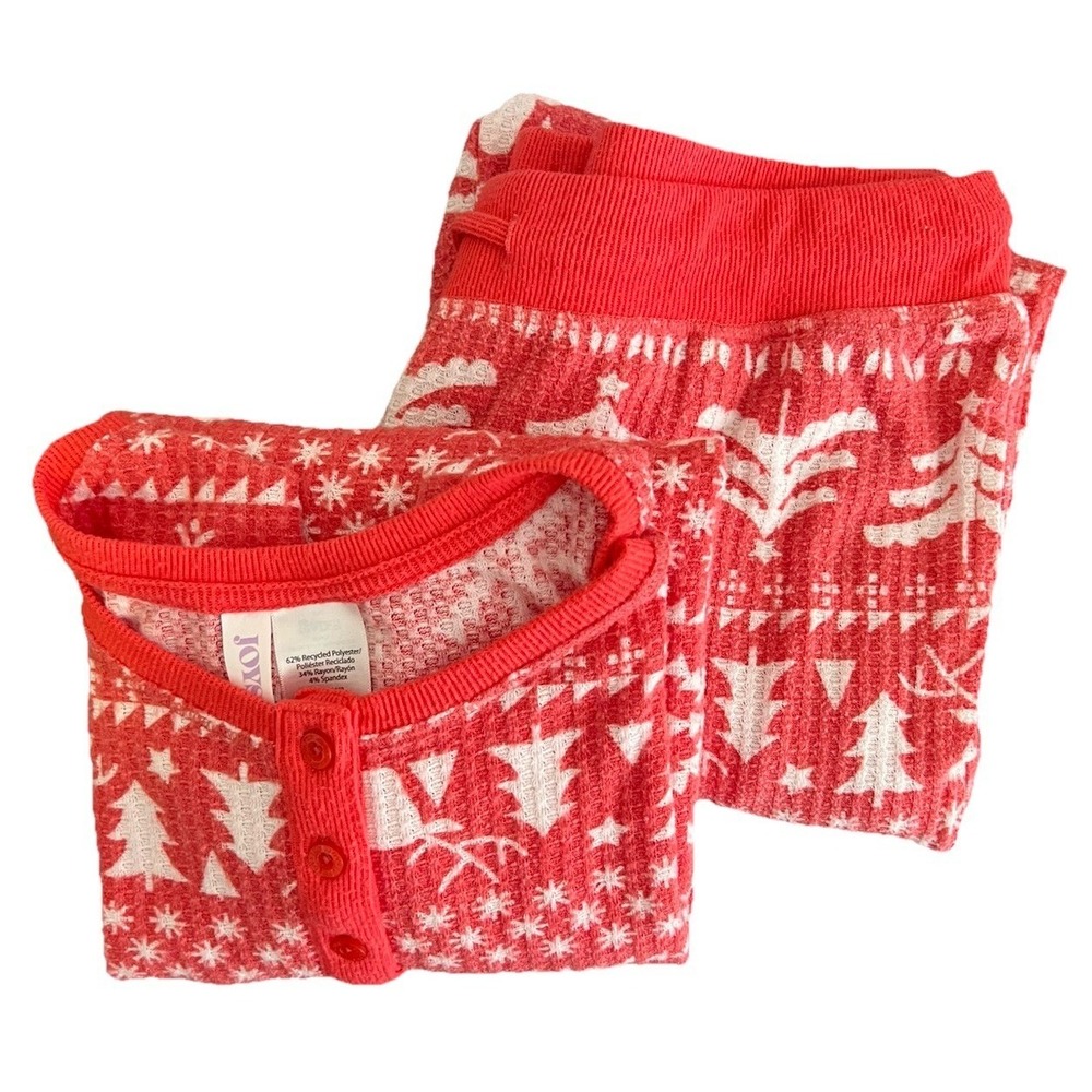 Joyspun Womens Red Fair Isle Waffle Knit Pajama Set Henley Joggers Medium 8-10